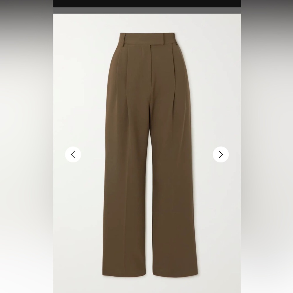 FRANKIE SHOP Bea pleated crepe straight-leg pants, chocolate color, XS